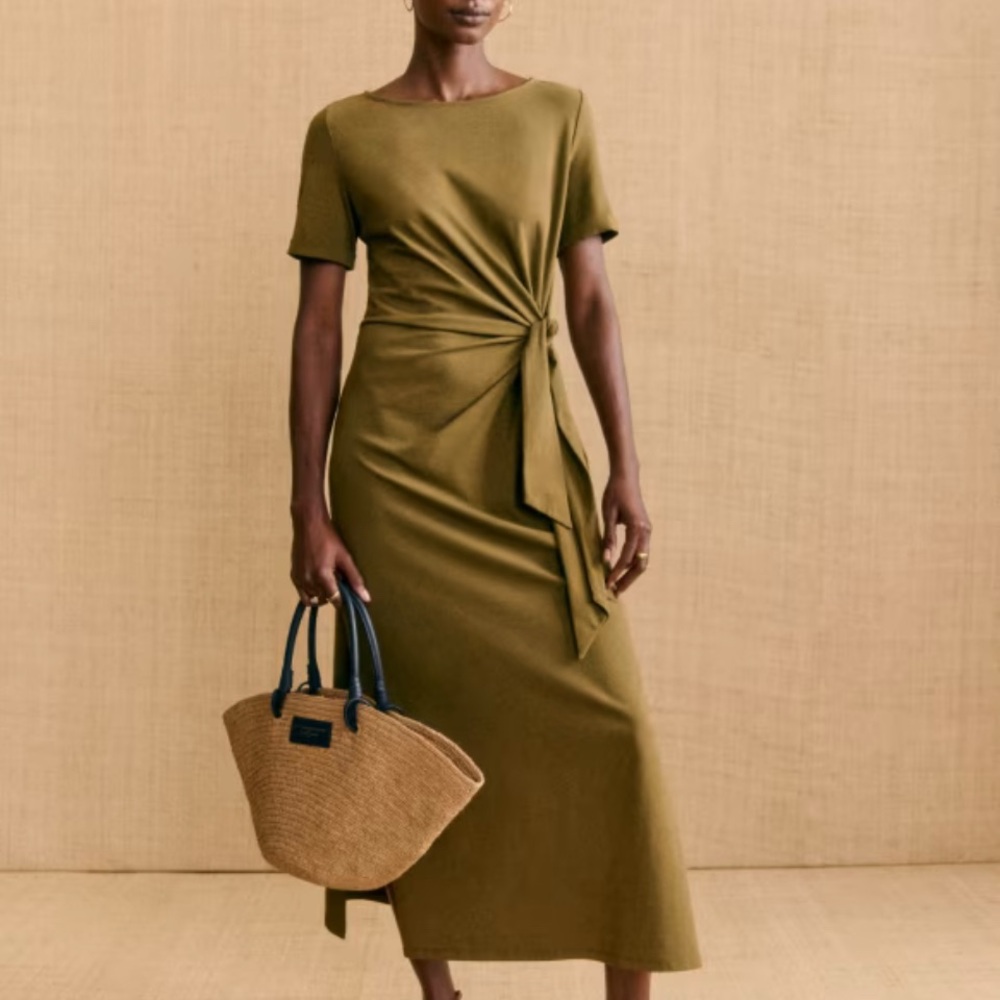 Sezane Pippa Dress, Size Small Like New! Elegant Olive Green Midi Dress